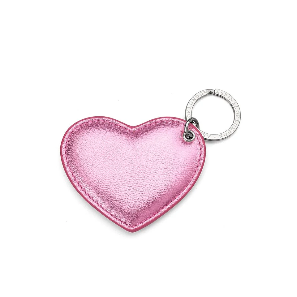 Aspinal of London Heart Keyring - Metallic Pink Nappa Image 1
