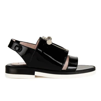 Carven Women's Two Strap Patent Leather Flat Sandals - Black