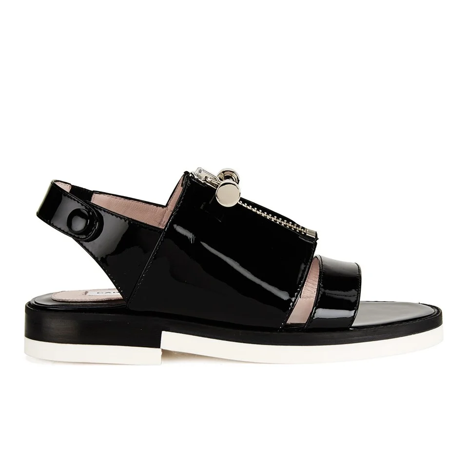 Carven Women's Two Strap Patent Leather Flat Sandals - Black Image 1