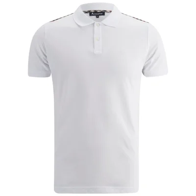 Aquascutum Men's Hill Pique Polo Shirt with Check Shoulder Patch - White