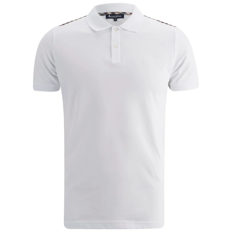 Aquascutum Men's Hill Pique Polo Shirt with Check Shoulder Patch - White Image 1