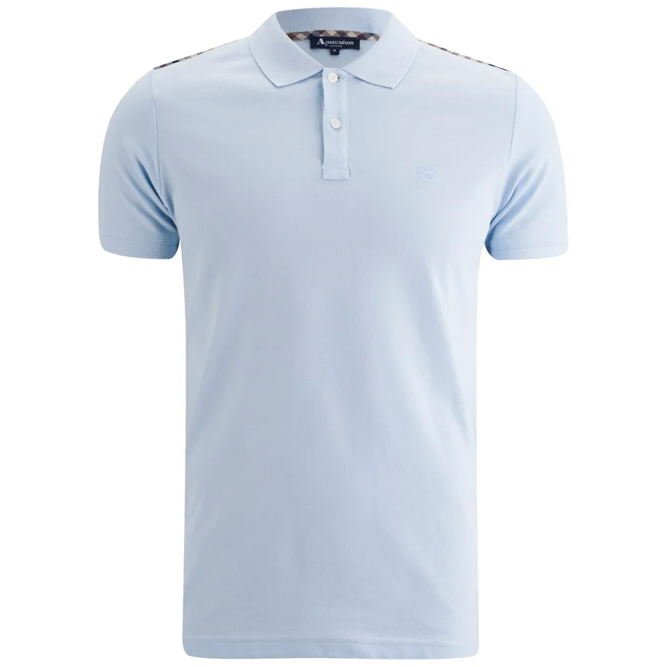 Aquascutum Men's Hill Pique Polo Shirt with Check Shoulder Patch - Light Blue Image 1