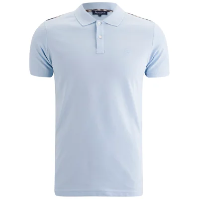 Aquascutum Men's Hill Pique Polo Shirt with Check Shoulder Patch - Light Blue