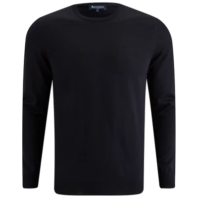 Aquascutum Men's Rofle Crew Neck Knit with Check Shoulder Patch - Navy
