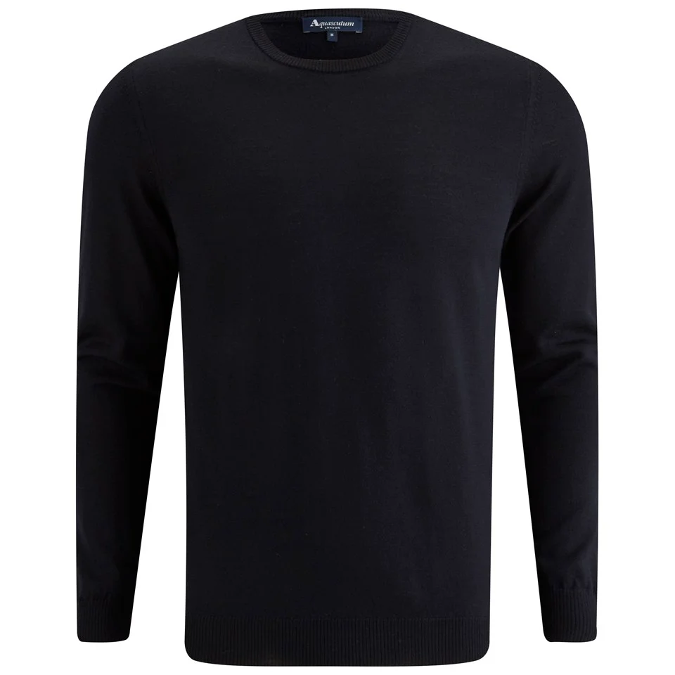 Aquascutum Men's Rofle Crew Neck Knit with Check Shoulder Patch - Navy Image 1