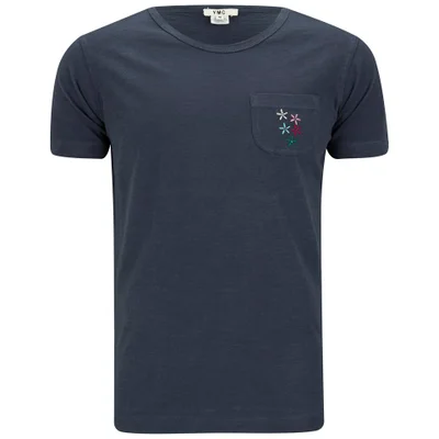 YMC Men's Flower Embroidered Cotton Slub Jersey T-Shirt - Navy