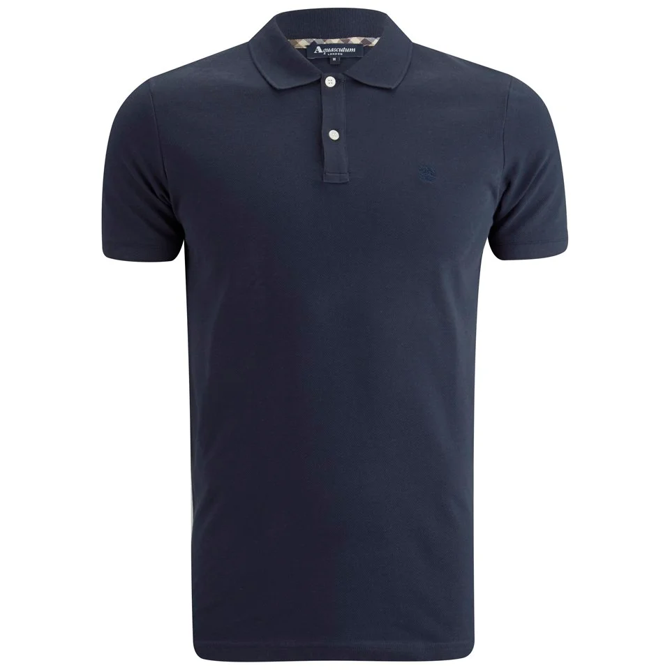Aquascutum Men's Hill Pique Polo Shirt with Check Shoulder Patch - Navy Image 1