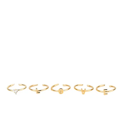 Maria Francesca Pepe Women's Love and Crystal Midi Rings Set of 5 - Gold