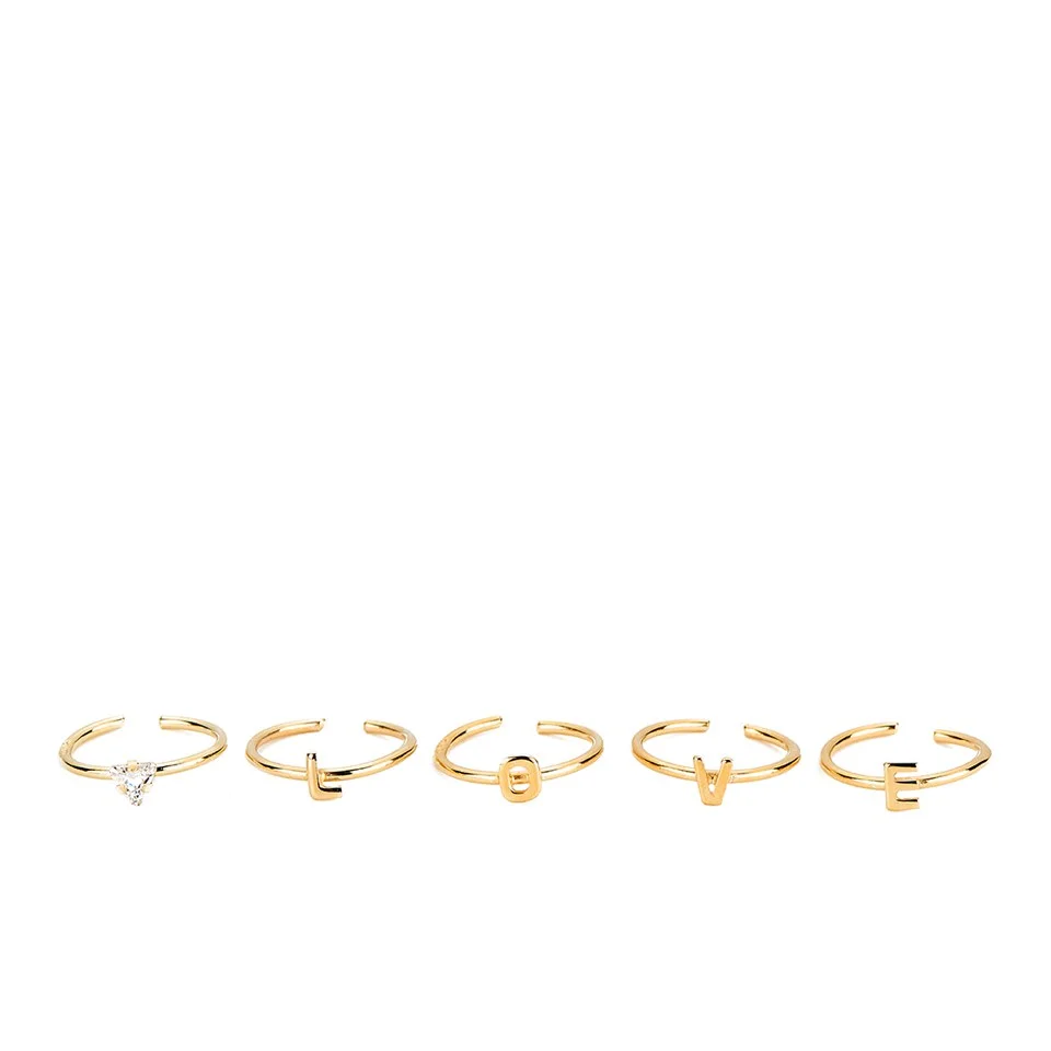 Maria Francesca Pepe Women's Love and Crystal Midi Rings Set of 5 - Gold Image 1