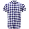 Scotch & Soda Men's Short Sleeve Linen Shirt - Blue/White Check - Image 1