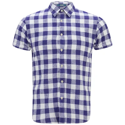 Scotch & Soda Men's Short Sleeve Linen Shirt - Blue/White Check