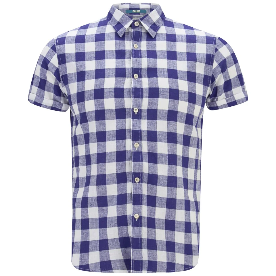 Scotch & Soda Men's Short Sleeve Linen Shirt - Blue/White Check Image 1