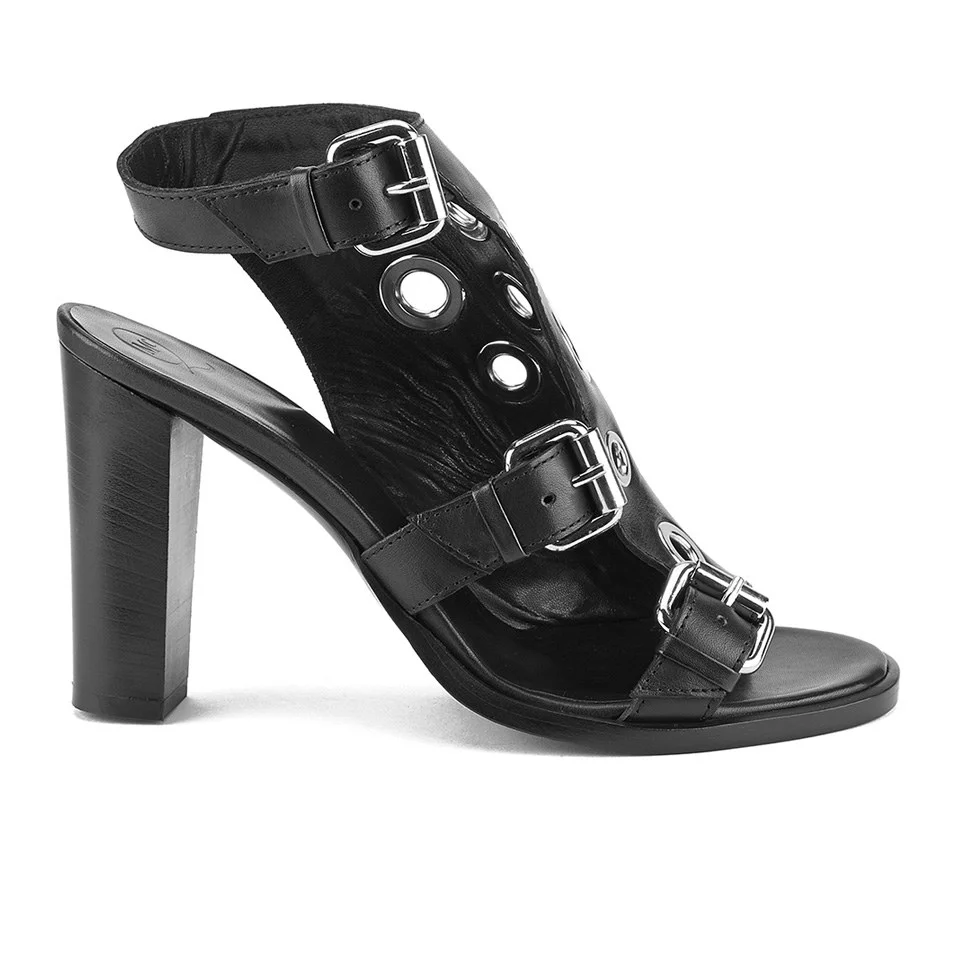 McQ Alexander McQueen Women's Nico Eylet Leather Heeled Sandals - Black Image 1