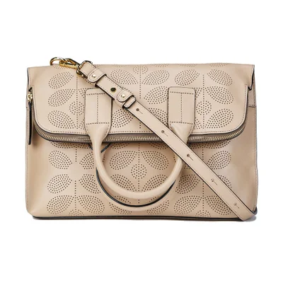 Orla Kiely Women's Juniper Sixties Stem Punched Leather Bag - Fawn