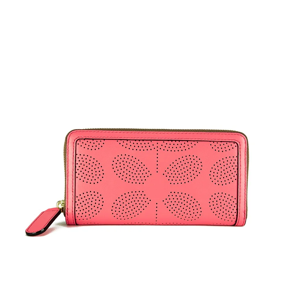 Orla Kiely Women's Big Zip Sixties Stem Punched Leather Wallet - Pink Image 1