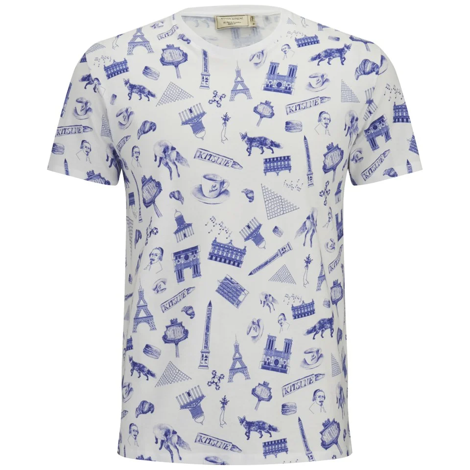 Maison Kitsuné Men's All Over Map Print T-Shirt - White/Navy Image 1