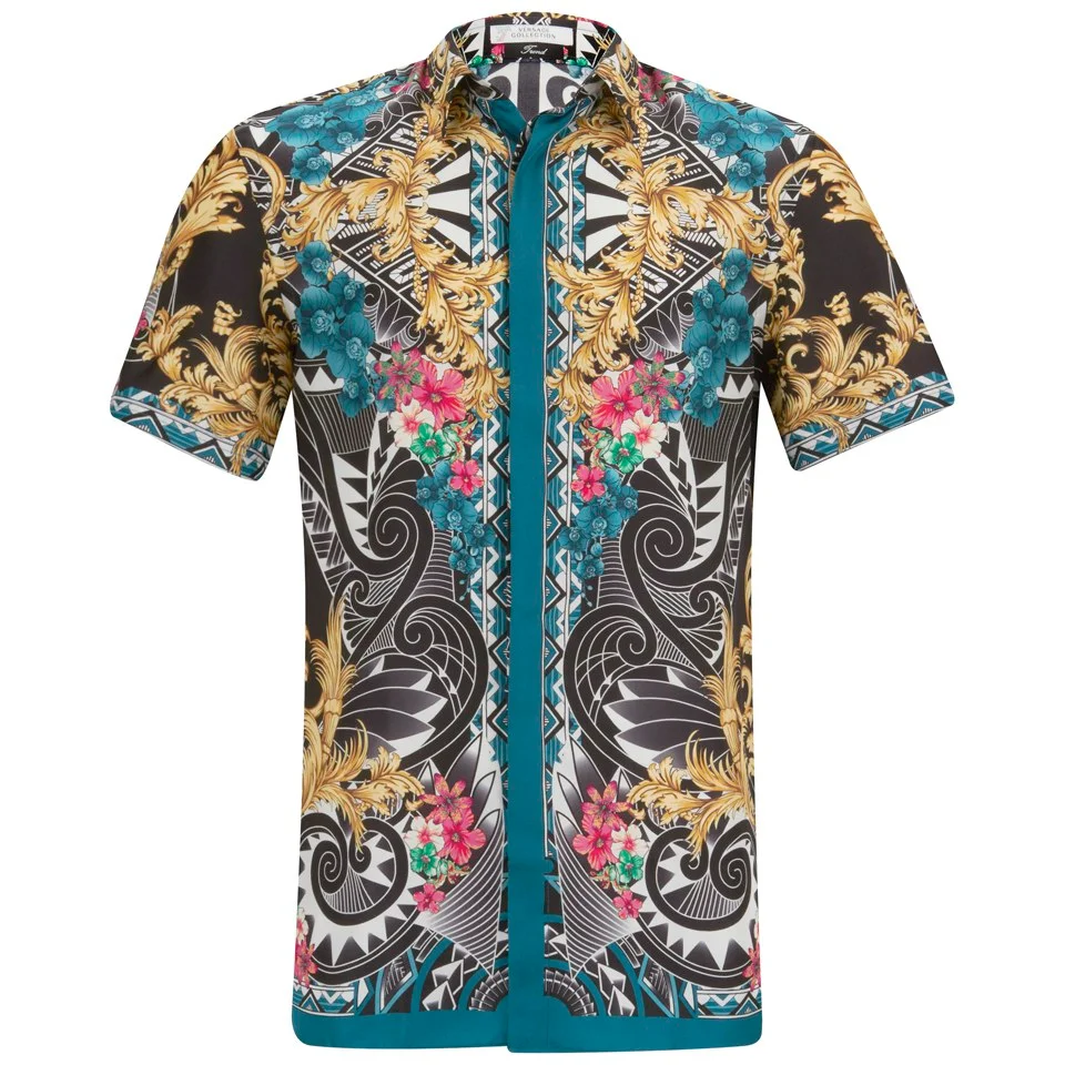 Versace Collection Men's Short Sleeve Silk Fantasia Shirt - Multi Image 1