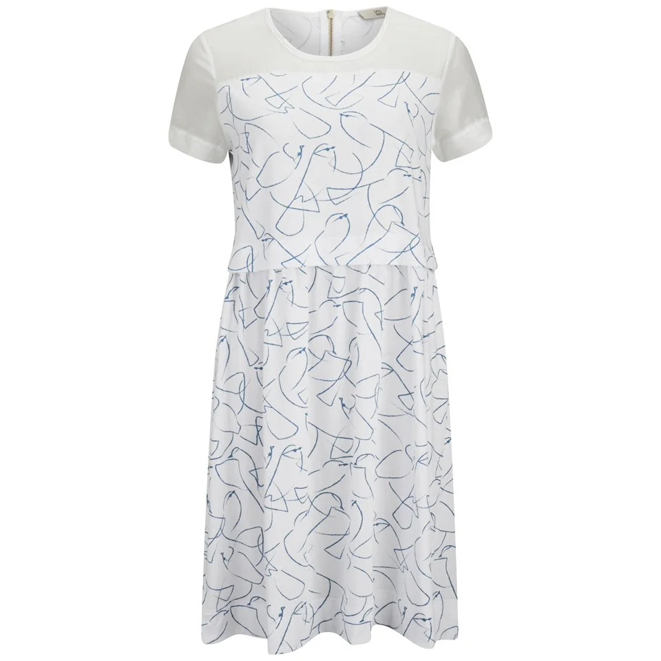Orla Kiely Women's Blackbird and Bluebird Jersey T-Shirt Dress - White/Blue Image 1