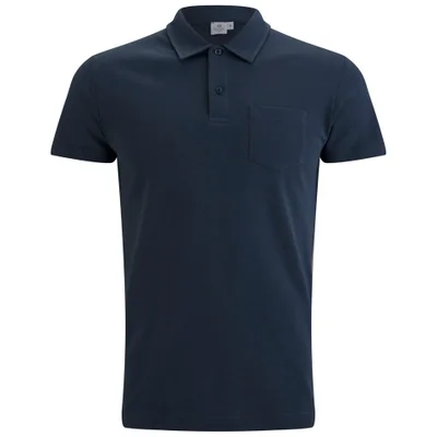 Sunspel Men's Short Sleeve Contrast Placket Riviera Polo Shirt - Navy