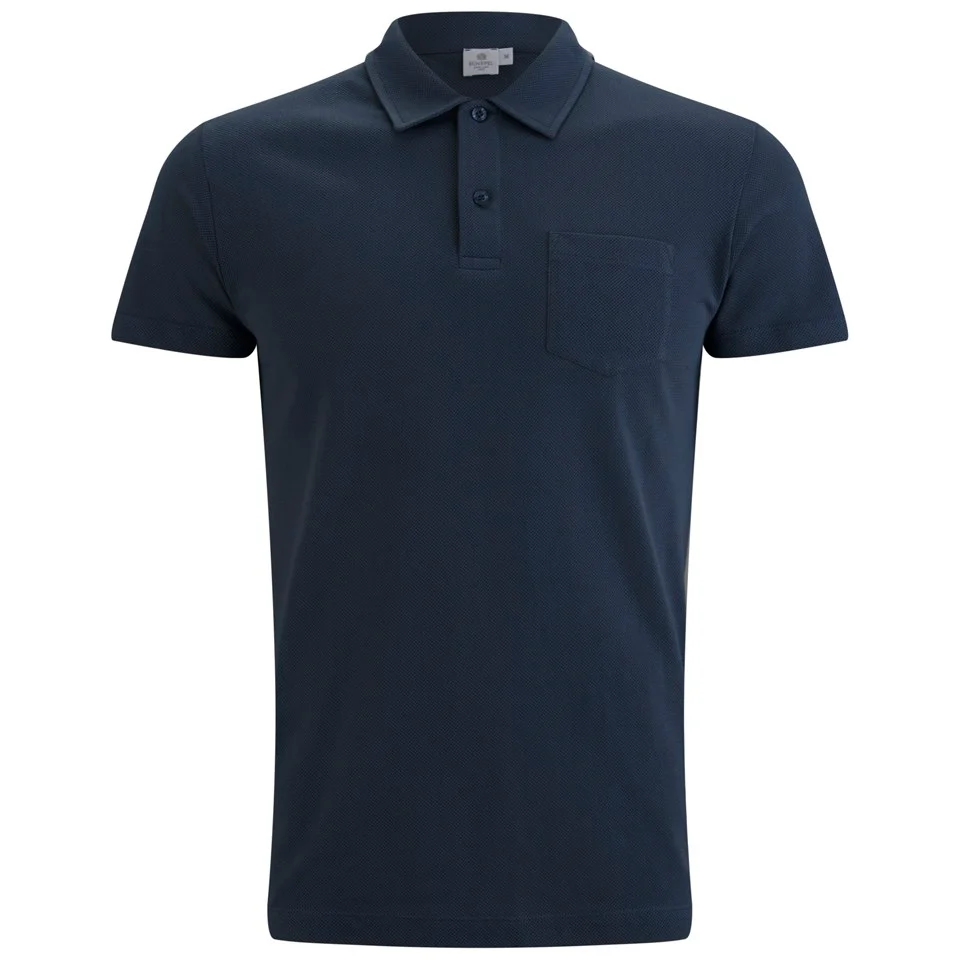 Sunspel Men's Short Sleeve Contrast Placket Riviera Polo Shirt - Navy Image 1