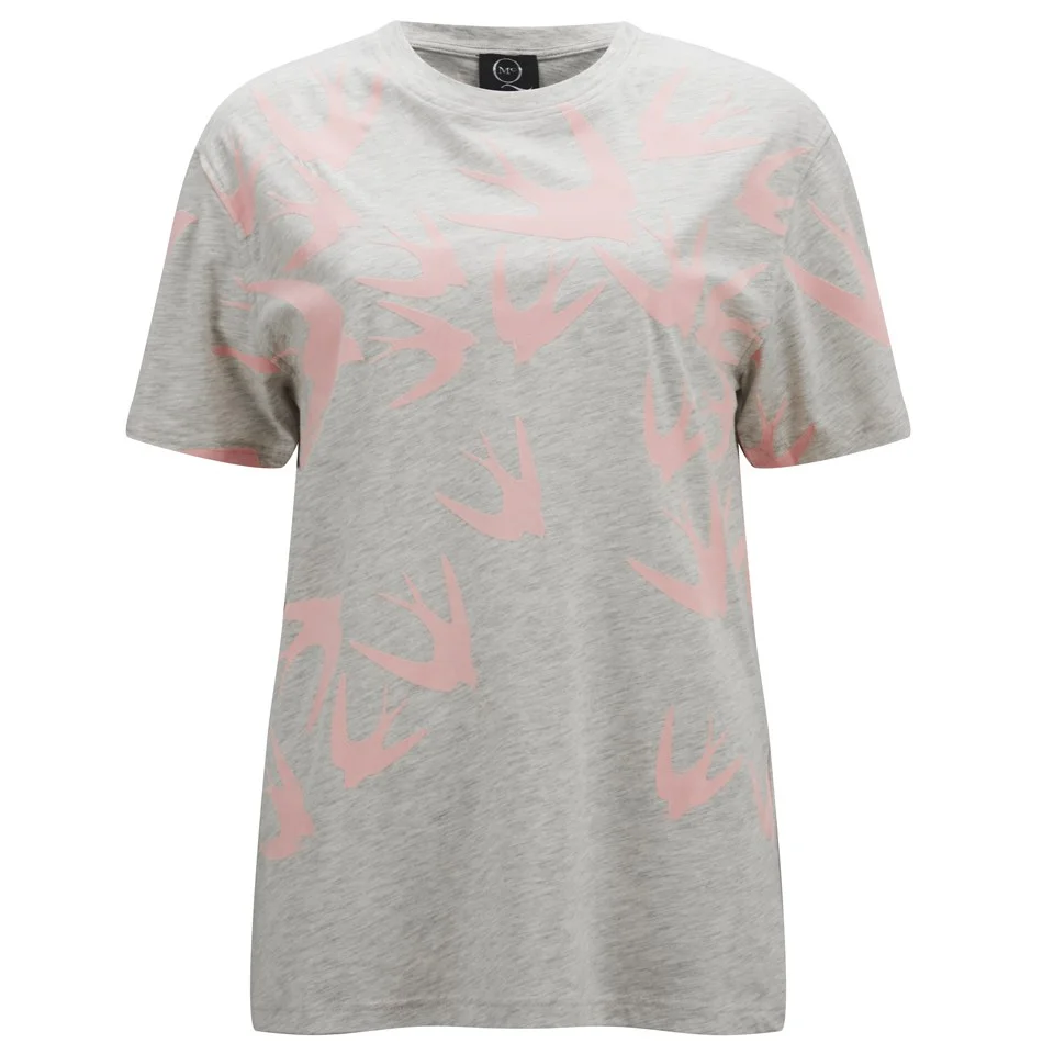 McQ Alexander McQueen Women's Boyfriend Swallow Print T-Shirt - Snow Melange Image 1
