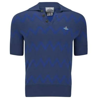 Vivienne Westwood Men's Zig-Zag Knitted Polo Shirt - Navy/Royal