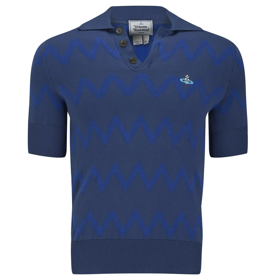 Vivienne Westwood Men's Zig-Zag Knitted Polo Shirt - Navy/Royal Image 1