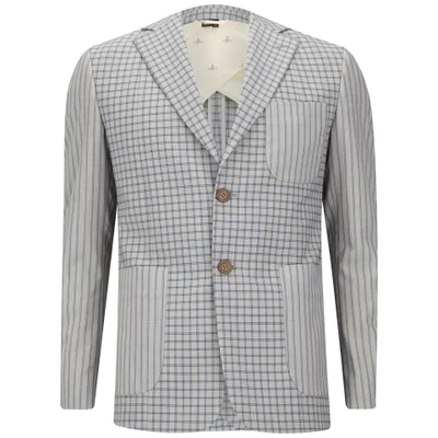 Vivienne Westwood Men's Patch Check and Stripe Tech Wool Jacket - Grey