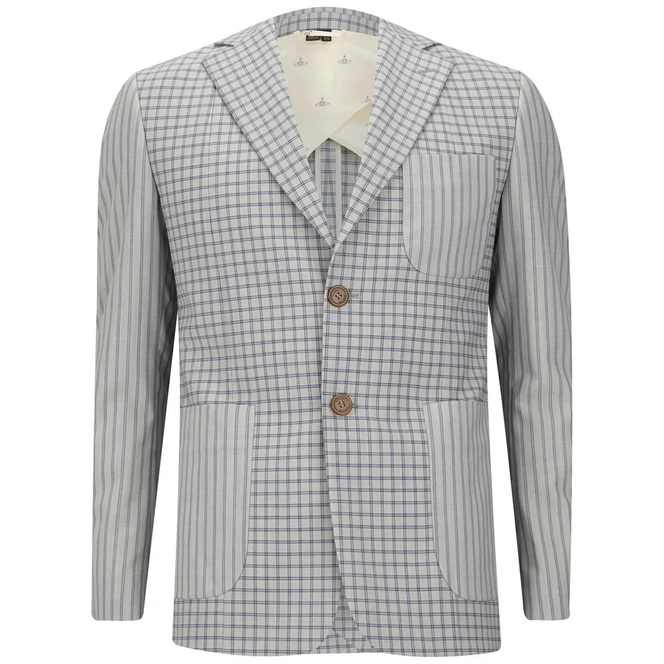 Vivienne Westwood Men's Patch Check and Stripe Tech Wool Jacket - Grey Image 1