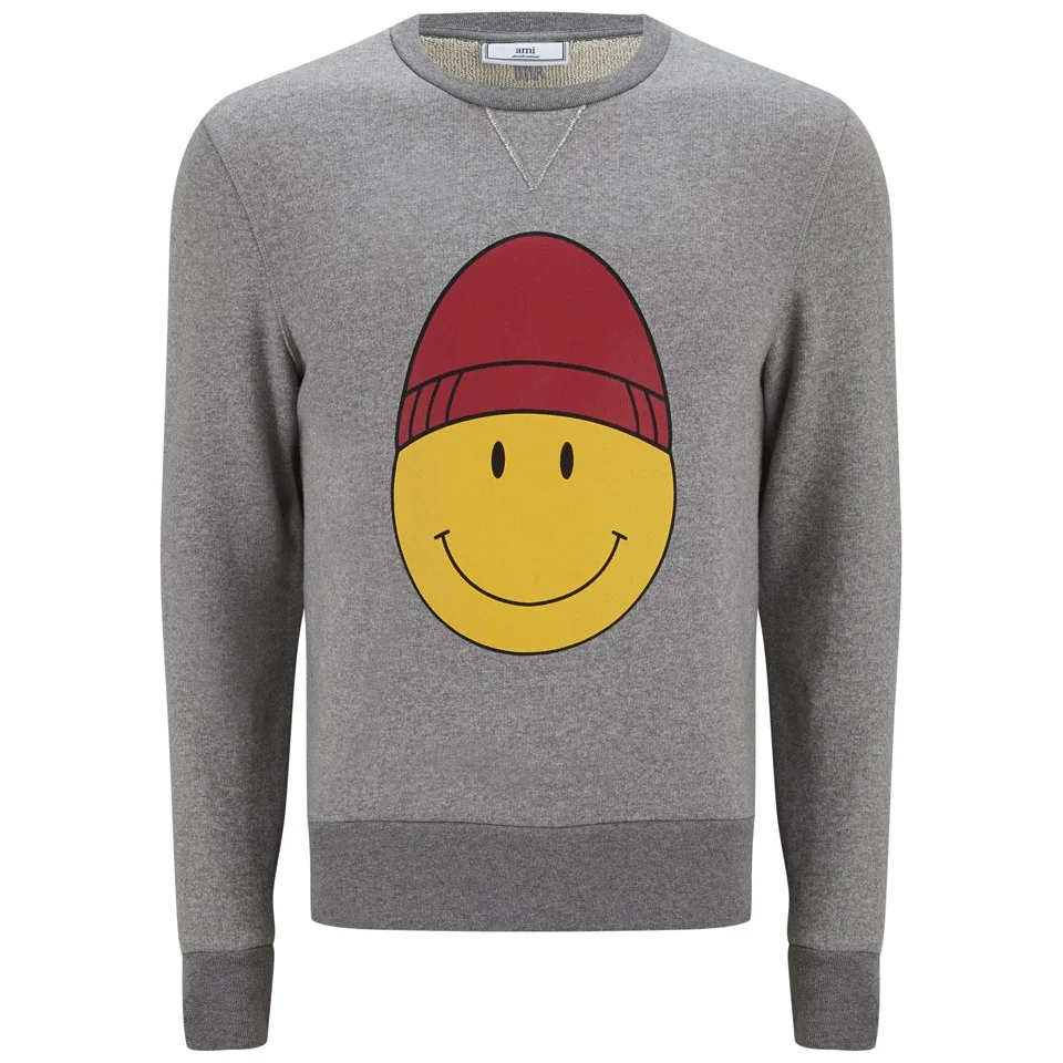 AMI Men's Smiley Printed Sweatshirt - Heather Grey Image 1