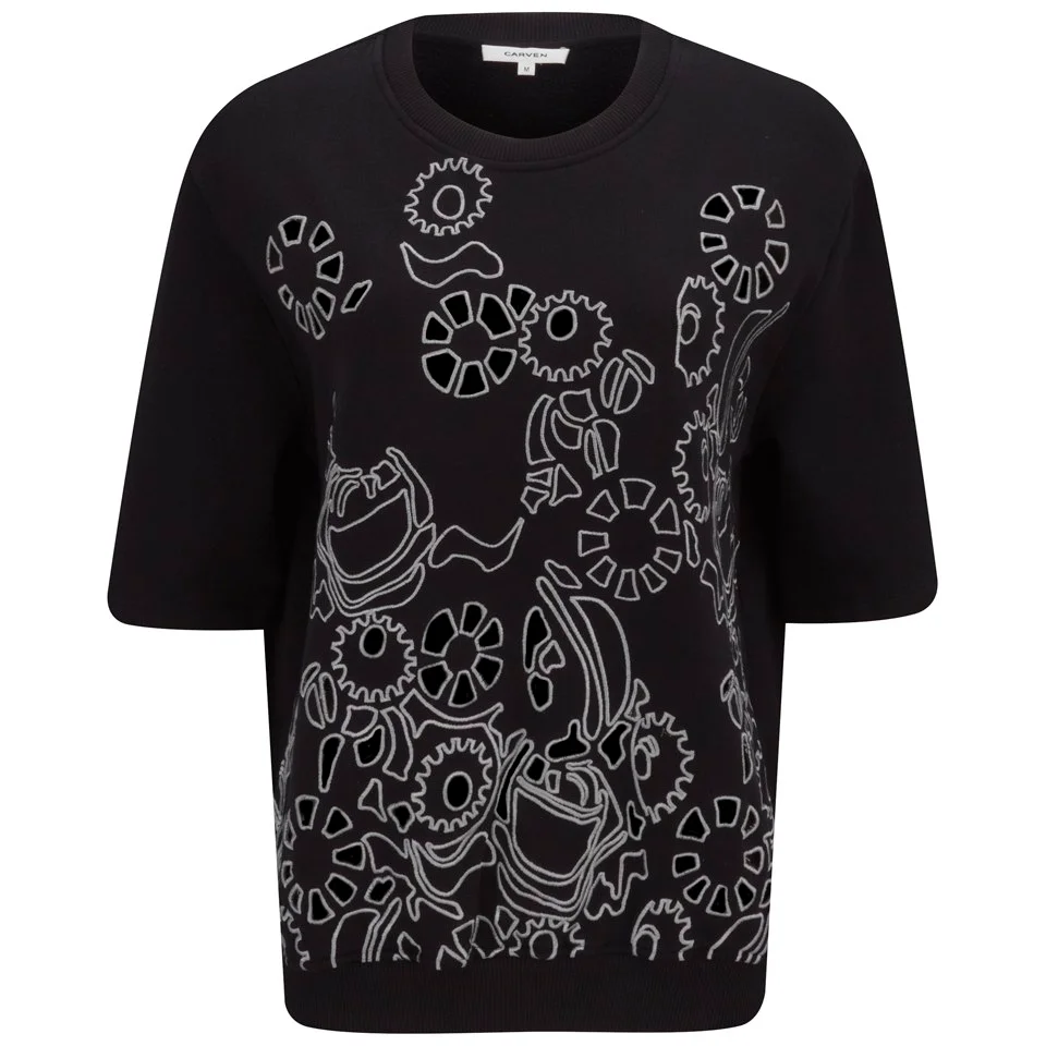 Carven Women's Short Sleeve Printed Sweatshirt - Black Image 1