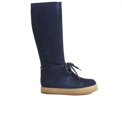 See By Chloé Women's Suede Knee High Flatform Boots - Blue