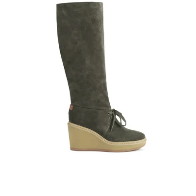See By Chloé Women's Suede Knee High Wedge Boots - Grey