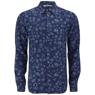 Paul Smith Jeans Men's Patterned Long Sleeve Tailored Fit Shirt - Navy