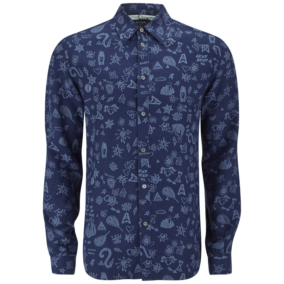 Paul Smith Jeans Men's Patterned Long Sleeve Tailored Fit Shirt - Navy Image 1