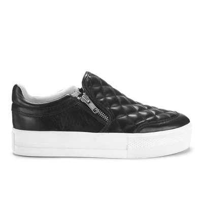 Ash Women's Jodie Quilted Leather Double Zip Flatform Trainers - Black