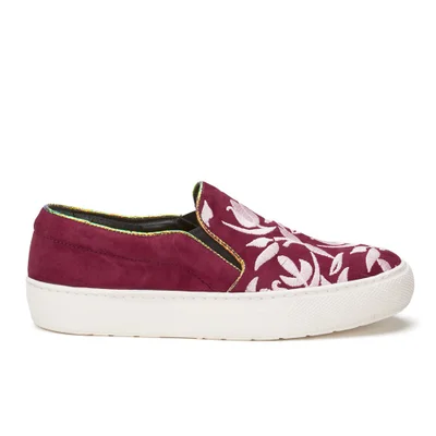 Markus Lupfer Women's Multi Printed Slip-On Trainers - Burgundy Suede/Pink Embroidery