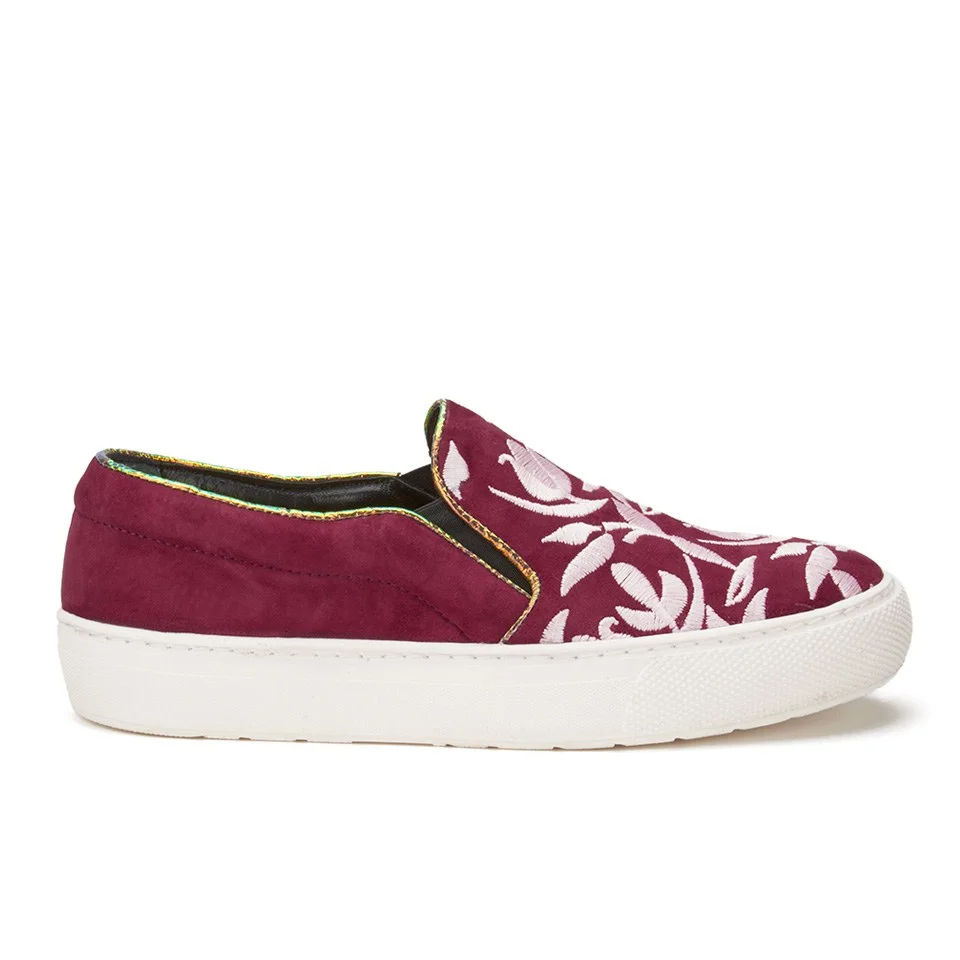Markus Lupfer Women's Multi Printed Slip-On Trainers - Burgundy Suede/Pink Embroidery Image 1