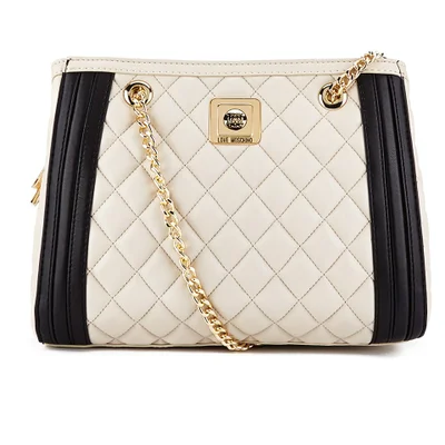 Love Moschino Women's Quilted Shoulder Bag with Chain Strap - Black/Ivory