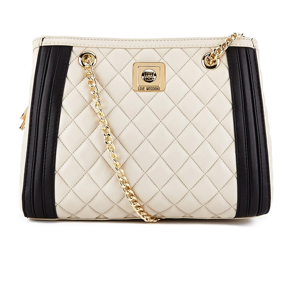 Love Moschino Women's Quilted Shoulder Bag with Chain Strap - Black/Ivory Image 1