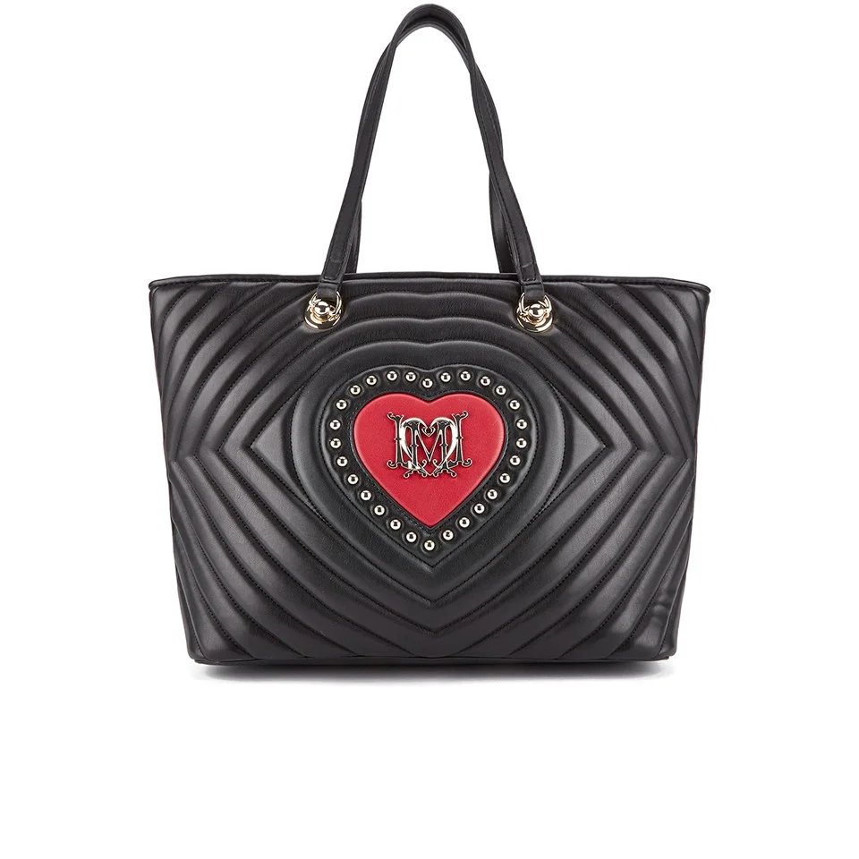 Love Moschino Women's Quilted Heart and Stud Tote Bag - Black Image 1