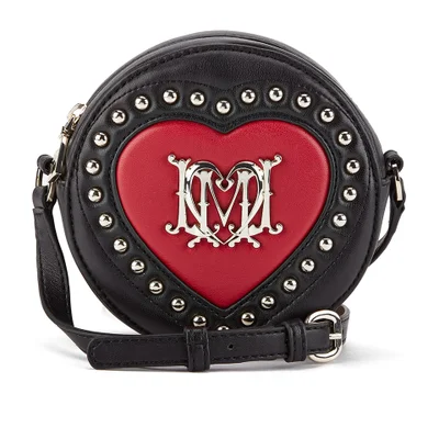 Love Moschino Women's Quilted Heart and Stud Round Cross Body Bag - Black