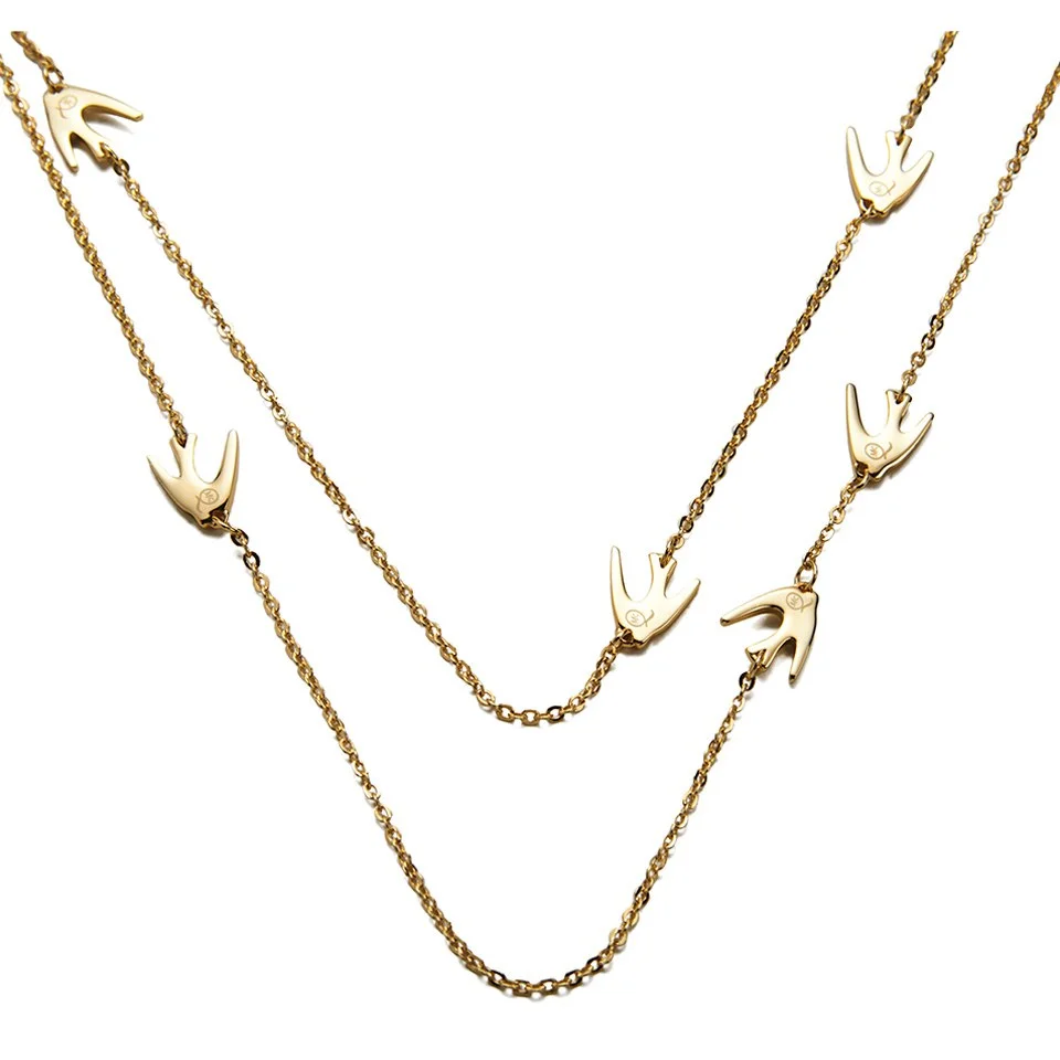 McQ Alexander McQueen Women's Fine Chain Swallow Necklace - Shiny Gold Image 1