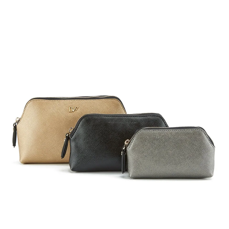 Diane von Furstenberg Women's Voyage Triplet Set Cosmetic Bag - Leather Gold/Granite/Black Image 1