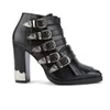 Toga Pulla Women's Buckle Side Leather Heeled Ankle Boots - Black Leather - Image 1