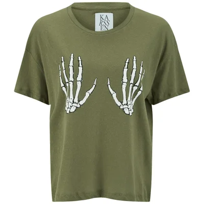 Zoe Karssen Women's Skeleton Hands T-Shirt - Green