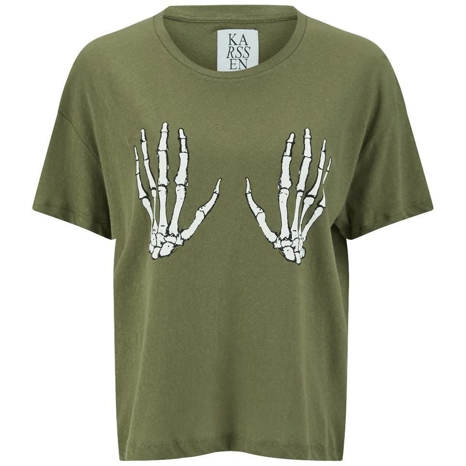 Zoe Karssen Women's Skeleton Hands T-Shirt - Green Image 1