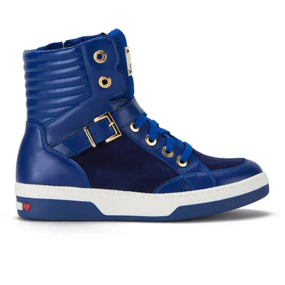 Love Moschino Women's Ribbed Hi-Top Buckle Trainers - Blue