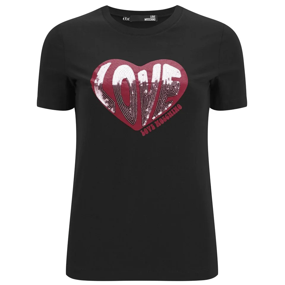Love Moschino Women's Sequin Heart T-Shirt - Black Image 1