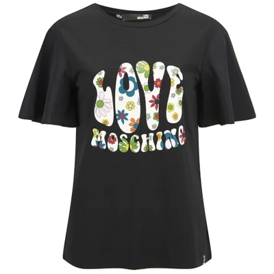 Love Moschino Women's Hippy T-Shirt with Chiffon Sleeves - Black
